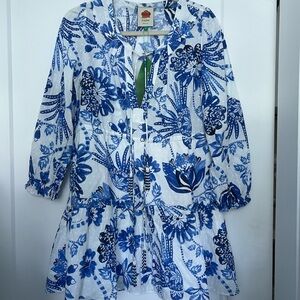 Farm Rio Blue and White Floral mini dress